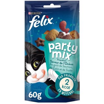 Felix Party Mix Adulte Friandises Pour Chat Saveur Océan Saumon, Colion et Truite Lot de 8 x 60 g Felix Party Mix Adulte Friandises Pour Chat Saveur Océan Saumon, Colion et Truite Lot de 8 x 60 g
