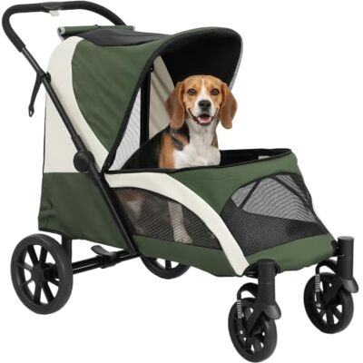 Pawhut Poussette pliable pour chiens moyens 25 kg 4 roues vert foncé Poussette pour animaux, poussette pour chiots, grandes roues, cadre amortisseur, laisses de sécurité, freins. Pawhut Poussette pliable pour chiens moyens 25 kg 4 roues vert foncé Poussette pour animaux, poussette pour chiots, grandes roues, cadre amortisseur, laisses de sécurité, freins.