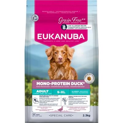 Eukanuba Nourriture sèche monoprotéinée pour chien au canard Special Care avec seulement du canard comme protéines animales Formule à faible teneur en allergènes 2,3 kg Eukanuba Nourriture sèche monoprotéinée pour chien au canard Special Care avec seulement du canard comme protéines animales Formule à faible teneur en allergènes 2,3 kg
