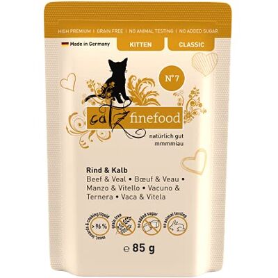 Catz finefood Kitten N 7 Nourriture humide pour chat au bœuf et au veau Nourriture fine pour chatons Nourriture humide pour jeunes chats Sans céréales ni sucre à haute teneur en viande 16 Catz finefood Kitten N 7 Nourriture humide pour chat au bœuf et au veau Nourriture fine pour chatons Nourriture humide pour jeunes chats Sans céréales ni sucre à haute teneur en viande 16