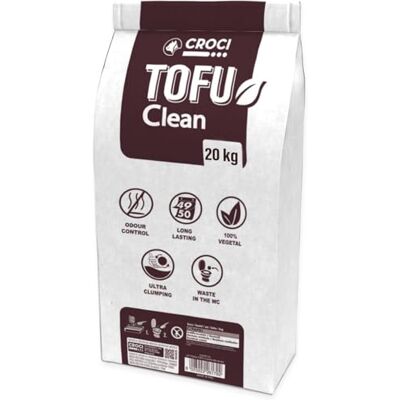Croci Litière Tofu Clean 45 L/20 kg Litière pour chats agglomérante, biodégradable se jette dans les toilettes, 100% végétal, sable anti-odeur de longue durée, format pratique Croci Litière Tofu Clean 45 L/20 kg Litière pour chats agglomérante, biodégradable se jette dans les toilettes, 100% végétal, sable anti-odeur de longue durée, format pratique