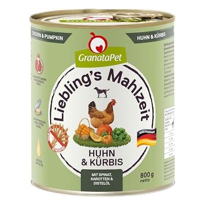 GranataPet Liebling's Repas pour chien au poulet et à la citrouille Nourriture pour chien Sans céréales et sans sucre Aliment complet 6 x 800 g GranataPet Liebling's Repas pour chien au poulet et à la citrouille Nourriture pour chien Sans céréales et sans sucre Aliment complet 6 x 800 g