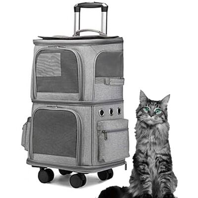 GAMAK Double sac de transport pour animaux de compagnie avec roues pour petits chats et chiens, design super ventilé, poussette pour animal de compagnie, transporteurs pliants de voyage, idéal pour les GAMAK Double sac de transport pour animaux de compagnie avec roues pour petits chats et chiens, design super ventilé, poussette pour animal de compagnie, transporteurs pliants de voyage, idéal pour les