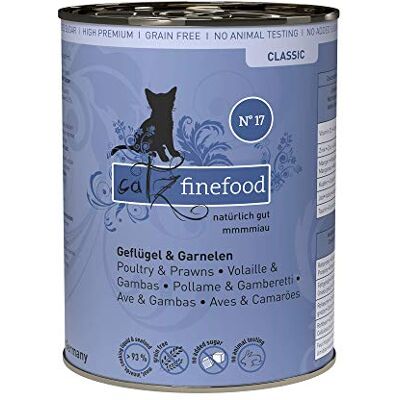 Catz finefood N° 17 Volaille & Crevettes Aliments fins pour chat humide, raffinée avec carotte et canneberge, 6 x 400g boîtes Catz finefood N° 17 Volaille & Crevettes Aliments fins pour chat humide, raffinée avec carotte et canneberge, 6 x 400g boîtes