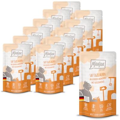 MjAMjAM nourriture humide premium pour chats Quetschie poulet juteux avec de délicieuses carottes, paquet de 12 (12 x 125 g), sans céréales avec un supplément de viande MjAMjAM nourriture humide premium pour chats Quetschie poulet juteux avec de délicieuses carottes, paquet de 12 (12 x 125 g), sans céréales avec un supplément de viande