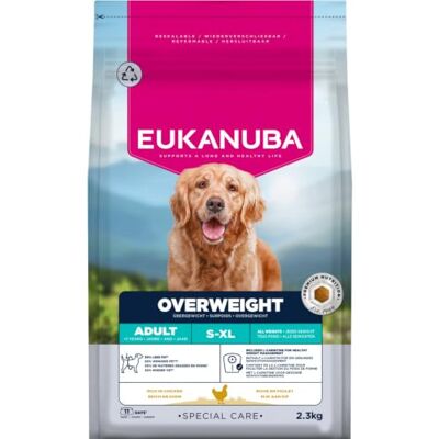 Eukanuba Overweight Nourriture diététique pour chien avec poulet Nourriture sèche à faible teneur en gras pour perdre du poids pour chiens sujets à l'obésité 2,3 kg Eukanuba Overweight Nourriture diététique pour chien avec poulet Nourriture sèche à faible teneur en gras pour perdre du poids pour chiens sujets à l'obésité 2,3 kg