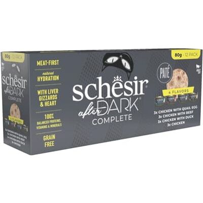 Schesir After Dark, Pack variété en pâte, nourriture humide pour chats adultes (12 boîtes de 80 g) Schesir After Dark, Pack variété en pâte, nourriture humide pour chats adultes (12 boîtes de 80 g)