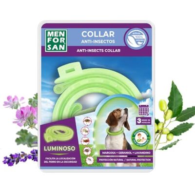 MENFORSAN Collier anti-insectes luminescent pour chien avec 3 répulsifs naturels : Margosa, Geraniol et Lavandino, longueur 57 cm, autorégulateur MENFORSAN Collier anti-insectes luminescent pour chien avec 3 répulsifs naturels : Margosa, Geraniol et Lavandino, longueur 57 cm, autorégulateur