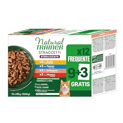 Trainer Natural Strucetti Aliments Humides pour Chats Adultes Stérilisés Morceaux en sauce Multipack (poulet, thon, saumon, boeuf) 12 x 85g Trainer Natural Strucetti Aliments Humides pour Chats Adultes Stérilisés Morceaux en sauce Multipack (poulet, thon, saumon, boeuf) 12 x 85g