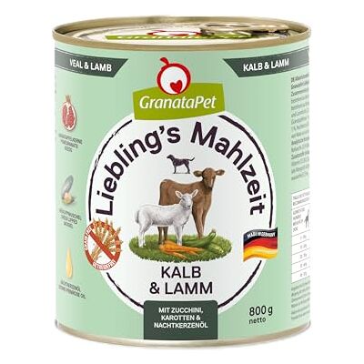GranataPet Liebling's Repas au veau et à l'agneau Nourriture humide pour chien Sans céréales et sans sucre ajoutés Aliment complet 6 x 800 g GranataPet Liebling's Repas au veau et à l'agneau Nourriture humide pour chien Sans céréales et sans sucre ajoutés Aliment complet 6 x 800 g
