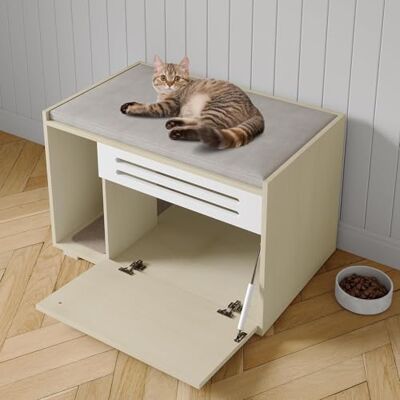 Garvee Meuble de litière pour chat en bois – Large ventilé avec porte rabattable – Bac à litière cachée pour chats de grande taille – Protection contre les chiens et décoration élégante – Couleur bois Garvee Meuble de litière pour chat en bois – Large ventilé avec porte rabattable – Bac à litière cachée pour chats de grande taille – Protection contre les chiens et décoration élégante – Couleur bois