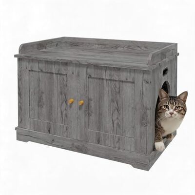 Garvee Meuble de litière pour chat avec porte style grange Design moderne en bois Anti-rayures Protection pour chien Grand espace Convient à la plupart des caisses Gris Garvee Meuble de litière pour chat avec porte style grange Design moderne en bois Anti-rayures Protection pour chien Grand espace Convient à la plupart des caisses Gris