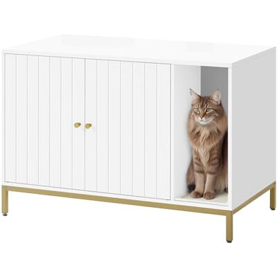 Armoire pour litière de chat Feandrea - Blanc-Or, 90x48x61.5 cm Armoire pour litière de chat Feandrea - Blanc-Or, 90x48x61.5 cm