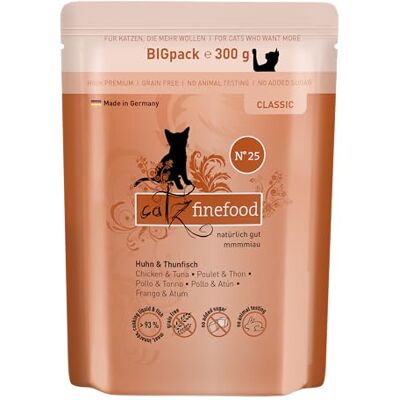 Catz finefood Classic N° 25 Nourriture humide pour chat au poulet et au thon Nourriture humide de qualité supérieure Sans céréales ni sucre Avec haute teneur en viande (6 sachets de 300 g) Catz finefood Classic N° 25 Nourriture humide pour chat au poulet et au thon Nourriture humide de qualité supérieure Sans céréales ni sucre Avec haute teneur en viande (6 sachets de 300 g)