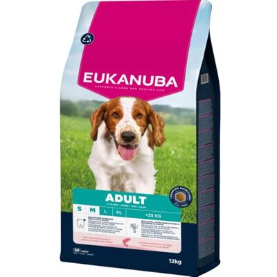 Eukanuba Aliments secs pour chiens avec saumon et orge pour petites et moyennes races, aliments secs de qualité supérieure pour chiens adultes, 12 kg Eukanuba Aliments secs pour chiens avec saumon et orge pour petites et moyennes races, aliments secs de qualité supérieure pour chiens adultes, 12 kg