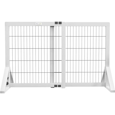 Pawhut Barrière de sécurité pour Chien, barrière de Protection à 2 Panneaux Largeur réglable 63-106L x 44l x 67H cm, barrière pour escalier, Porte, couloirs, en Bois de pin et Acier, Blanc Pawhut Barrière de sécurité pour Chien, barrière de Protection à 2 Panneaux Largeur réglable 63-106L x 44l x 67H cm, barrière pour escalier, Porte, couloirs, en Bois de pin et Acier, Blanc
