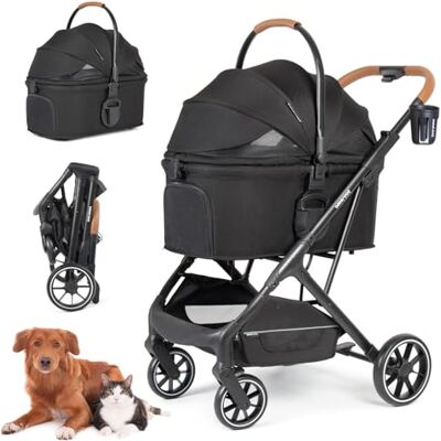 BEBEROAD PETS T6 Poussette de luxe pour chien de taille moyenne de moins de 30 kg ou 2 petits chiens et chats, pliable et transporteur – Amovible (noir) BEBEROAD PETS T6 Poussette de luxe pour chien de taille moyenne de moins de 30 kg ou 2 petits chiens et chats, pliable et transporteur – Amovible (noir)