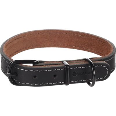 FLAMINGO Collier Montana Cuir Noir S/M 32-40cm x 20mm avec Rivets et Boucle a Une Finition Brillante Noire FLAMINGO Collier Montana Cuir Noir S/M 32-40cm x 20mm avec Rivets et Boucle a Une Finition Brillante Noire