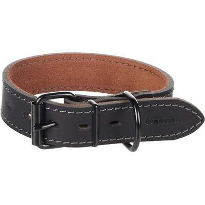 FLAMINGO Collier Montana Cuir Large Noir M 35-45cm x 35mm avec Rivets et Boucle a Une Finition Brillante Noire FLAMINGO Collier Montana Cuir Large Noir M 35-45cm x 35mm avec Rivets et Boucle a Une Finition Brillante Noire