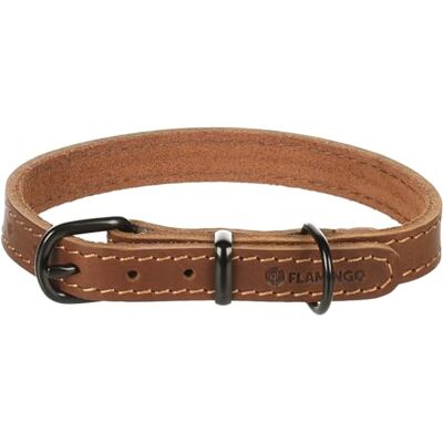 FLAMINGO Collier Montana Cuir Cognac S 29,5-35,5cm x 15mm avec Rivets et Boucle a Une Finition Brillante Noire FLAMINGO Collier Montana Cuir Cognac S 29,5-35,5cm x 15mm avec Rivets et Boucle a Une Finition Brillante Noire