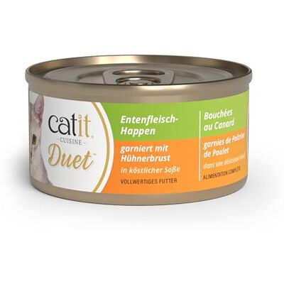 Catit Cuisine Duet Bouches de viande de canard garnies de poitrine de poulet dans une délicieuse sauce 75 g Catit Cuisine Duet Bouches de viande de canard garnies de poitrine de poulet dans une délicieuse sauce 75 g