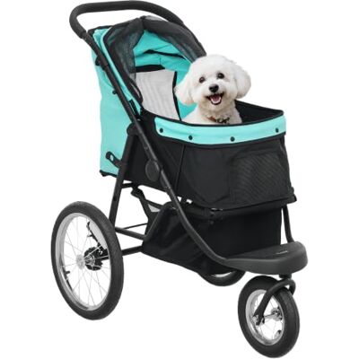 Pawhut Poussette jogger pliable petit chien/chat 10 kg turquoise Poussette chien/chat avec 3 grandes roues caoutchouc, coussin, fenêtres mesh, panier, laisse sécurité. Pawhut Poussette jogger pliable petit chien/chat 10 kg turquoise Poussette chien/chat avec 3 grandes roues caoutchouc, coussin, fenêtres mesh, panier, laisse sécurité.