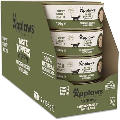 Applaws Lot de 12 boîtes de nourriture humide 100% naturelle pour chien, poulet et agneau sans céréales, en sauce, 156 g Applaws Lot de 12 boîtes de nourriture humide 100% naturelle pour chien, poulet et agneau sans céréales, en sauce, 156 g
