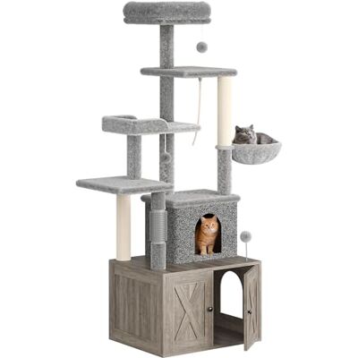 Garvee Meuble de litière pour chat 3 en 1 – Arbre à chat à plusieurs niveaux avec hamac, plateformes et grand condominium – Design moderne pour l'intérieur – Idéal pour les grands chats – Couleur gris Garvee Meuble de litière pour chat 3 en 1 – Arbre à chat à plusieurs niveaux avec hamac, plateformes et grand condominium – Design moderne pour l'intérieur – Idéal pour les grands chats – Couleur gris