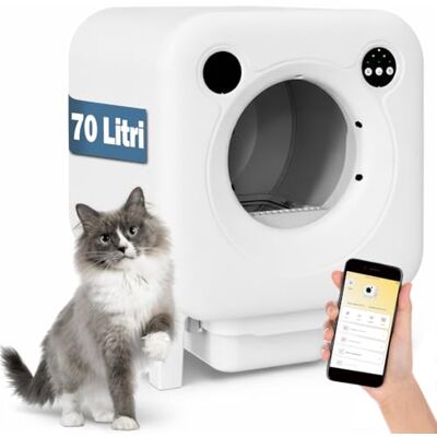 BAKAJI Litière auto-nettoyante XXL pour chats avec application de contrôle intelligente Wifi, capacité 70 litres élimination efficace des odeurs désagréables, surveillance du poids et de la fréquence BAKAJI Litière auto-nettoyante XXL pour chats avec application de contrôle intelligente Wifi, capacité 70 litres élimination efficace des odeurs désagréables, surveillance du poids et de la fréquence