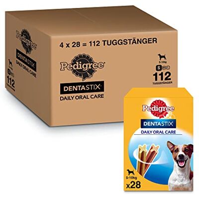 Pedigree DentaStix Daily Oral Care snack de soins dentaires pour petits chiens friandises pour chiens au goût de poulet et de bœuf pour tous les jours 112 bâtonnets (4 x 28 pièces) Pedigree DentaStix Daily Oral Care snack de soins dentaires pour petits chiens friandises pour chiens au goût de poulet et de bœuf pour tous les jours 112 bâtonnets (4 x 28 pièces)