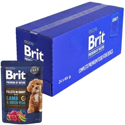 Brit Premium by Nature Nourriture humide pour chiens adultes, remplissage en sauce, agneau et pois verts, aliment complet, favorise la digestion, 24 x 85 g Brit Premium by Nature Nourriture humide pour chiens adultes, remplissage en sauce, agneau et pois verts, aliment complet, favorise la digestion, 24 x 85 g