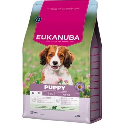 Eukanuba Nourriture pour Chiots à l’Agneau et au Riz pour Petites et Moyennes Races, Nourriture sèche Premium pour Chiens Juniors, 3 kg Eukanuba Nourriture pour Chiots à l’Agneau et au Riz pour Petites et Moyennes Races, Nourriture sèche Premium pour Chiens Juniors, 3 kg