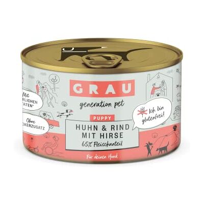 Grau Gris – l'original – Nourriture humide pour chien – Puppy – Poulet et bœuf avec millet, lot de 6 (6 x 200 g) – Sans gluten, pour votre chiot Grau Gris – l'original – Nourriture humide pour chien – Puppy – Poulet et bœuf avec millet, lot de 6 (6 x 200 g) – Sans gluten, pour votre chiot