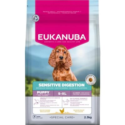 Eukanuba Sensitive Digestion Nourriture sèche pour chiots avec poulet et riz facile à digérer, adaptée à l'estomac, pour chiens junior à digestion sensible, 2,3 kg Eukanuba Sensitive Digestion Nourriture sèche pour chiots avec poulet et riz facile à digérer, adaptée à l'estomac, pour chiens junior à digestion sensible, 2,3 kg