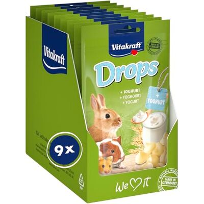 Vitakraft Gouttes de friandises pour rongeurs avec yaourt, collation pour rongeurs, sans sucre ajouté (9 x 75 g) Vitakraft Gouttes de friandises pour rongeurs avec yaourt, collation pour rongeurs, sans sucre ajouté (9 x 75 g)