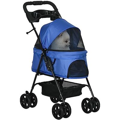 Pawhut Poussette pliable pour chiens et chats jusqu'à 4 kg, Bleu Pawhut Poussette pliable pour chiens et chats jusqu'à 4 kg, Bleu