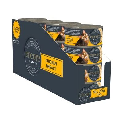 Encore Nourriture humide 100% naturelle pour chats adultes en bouillon – Lot de 16 boîtes de 70 g Encore Nourriture humide 100% naturelle pour chats adultes en bouillon – Lot de 16 boîtes de 70 g