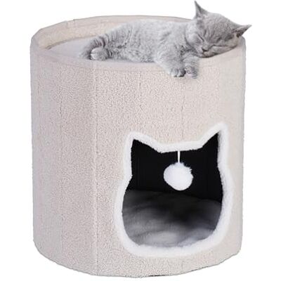 Relaxdays Niche pour chat avec coussin, jouet, pliable 40 x 39 cm Beige Relaxdays Niche pour chat avec coussin, jouet, pliable 40 x 39 cm Beige