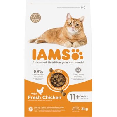 IAMS Senior Nourriture sèche pour chats âgés à partir de 11 ans, au poulet, 3 kg IAMS Senior Nourriture sèche pour chats âgés à partir de 11 ans, au poulet, 3 kg