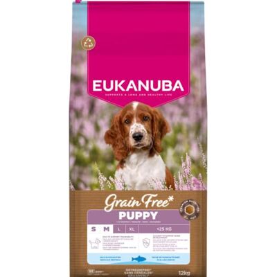Eukanuba Nourriture pour chiots sans céréales avec poisson pour chiens de petite et moyenne taille, croquettes de qualité supérieure sans céréales pour chiens junior, 12 kg Eukanuba Nourriture pour chiots sans céréales avec poisson pour chiens de petite et moyenne taille, croquettes de qualité supérieure sans céréales pour chiens junior, 12 kg