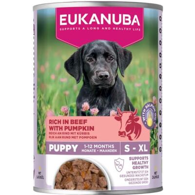 Eukanuba Nourriture humide pour chiots avec bœuf et citrouille, sans céréales, pour chiens juniors, 6 boîtes de 400 g Eukanuba Nourriture humide pour chiots avec bœuf et citrouille, sans céréales, pour chiens juniors, 6 boîtes de 400 g
