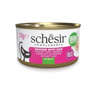 Schesir , Filets de poulet avec jambon en gelée, nourriture humide complémentaire pour chats, recette originale, 100% naturel, 12 boîtes de 70 g Schesir , Filets de poulet avec jambon en gelée, nourriture humide complémentaire pour chats, recette originale, 100% naturel, 12 boîtes de 70 g