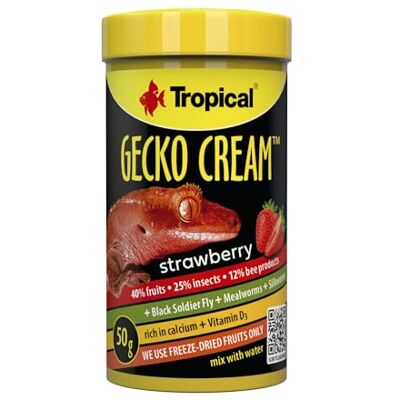 Tropical GECKO CREAM STRAWBERRY 100ML / 50G Nourriture fraise pour geckos ciliés et autres lézards Tropical GECKO CREAM STRAWBERRY 100ML / 50G Nourriture fraise pour geckos ciliés et autres lézards