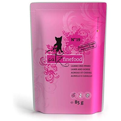 Catz finefood N° 19 Agneau & Cheval Nourriture fine pour chat Humide Raffiné avec courgettes et tomate 8 sachets de 85 g Catz finefood N° 19 Agneau & Cheval Nourriture fine pour chat Humide Raffiné avec courgettes et tomate 8 sachets de 85 g