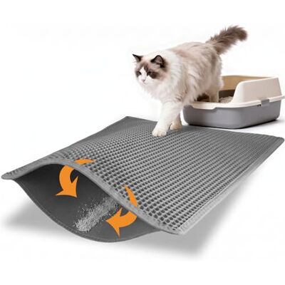 Pieviev Tapis de litière pour chat de grande taille, 76,2 x 61 cm, double couche, motif nid d'abeille, imperméable, sans BPA, doux pour les pattes et lavable (gris clair) Pieviev Tapis de litière pour chat de grande taille, 76,2 x 61 cm, double couche, motif nid d'abeille, imperméable, sans BPA, doux pour les pattes et lavable (gris clair)