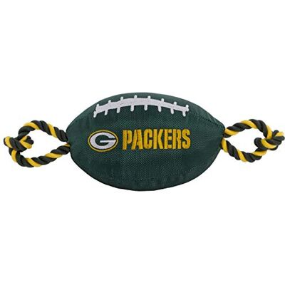 Pets First NFL Green Bay Packers Jouet de football en nylon pour chien avec couineur intérieur et cordes de traction Pets First NFL Green Bay Packers Jouet de football en nylon pour chien avec couineur intérieur et cordes de traction