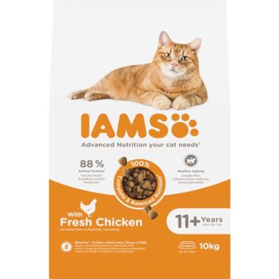 IAMS Senior Nourriture sèche pour chats âgés à partir de 11 ans au poulet 10 kg IAMS Senior Nourriture sèche pour chats âgés à partir de 11 ans au poulet 10 kg