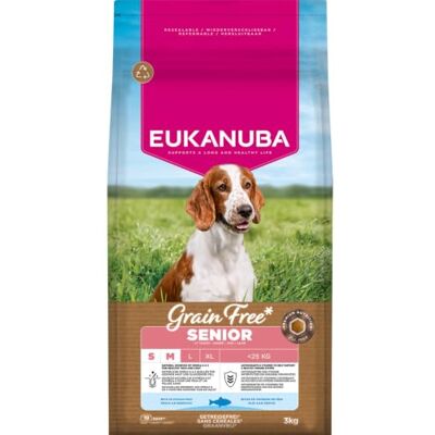 Eukanuba Senior Nourriture pour chien sans céréales avec poisson pour races de petite et moyenne taille, nourriture sèche de qualité supérieure sans céréales pour chiens âgés 3 kg Eukanuba Senior Nourriture pour chien sans céréales avec poisson pour races de petite et moyenne taille, nourriture sèche de qualité supérieure sans céréales pour chiens âgés 3 kg