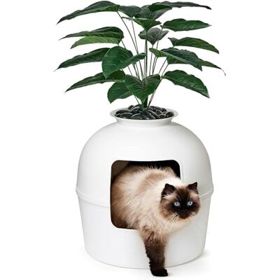 Bundle & Bliss Bac à litière secret, design breveté avec contrôle des odeurs, comprend une fausse plante, un filtre à charbon et des pierres réelles, Blanc vif Bundle & Bliss Bac à litière secret, design breveté avec contrôle des odeurs, comprend une fausse plante, un filtre à charbon et des pierres réelles, Blanc vif