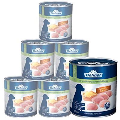 Dehner Nourriture pour chien sensible de qualité supérieure Nourriture humide sans sucre/sans céréales Pour chiens adultes sensibles à la nutrition Poulet/pomme de terre 6 boîtes de 800 g Dehner Nourriture pour chien sensible de qualité supérieure Nourriture humide sans sucre/sans céréales Pour chiens adultes sensibles à la nutrition Poulet/pomme de terre 6 boîtes de 800 g